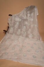 Premium Ivory Silk Organza Saree with Hand-Embroidered Ghas Pati & Delicate Cutwork | Wedding & Festive Wear