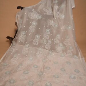 Premium Ivory Silk Organza Saree with Hand-Embroidered Ghas Pati & Delicate Cutwork | Wedding & Festive Wear