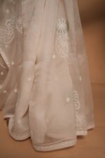 Premium Ivory Silk Organza Saree with Hand-Embroidered Ghas Pati & Delicate Cutwork | Wedding & Festive Wear - Image 2