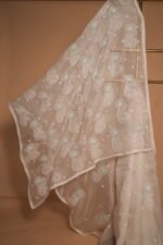 Premium Ivory Silk Organza Saree with Hand-Embroidered Ghas Pati & Delicate Cutwork | Wedding & Festive Wear - Image 3