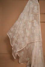 Premium Ivory Silk Organza Saree with Hand-Embroidered Ghas Pati & Delicate Cutwork | Wedding & Festive Wear - Image 4