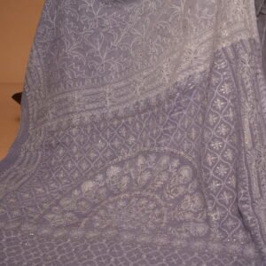 Lavender Cotton Kota Saree with Silver Mukesh Tapchi Work & Pintext Border | Elegant Festive Saree