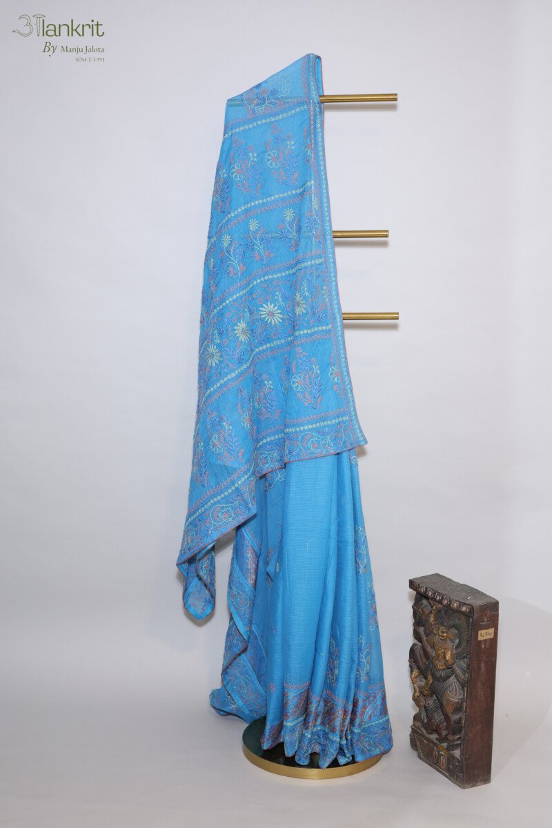 118A5406 Dark Blue Women's Kota Doria Cotton Saree - Image 1