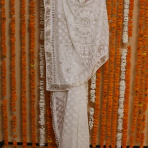 Ivory Banarasi Cutwork Onam Organza Saree