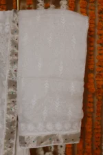 Ivory Banarasi Cutwork Onam Organza Saree - Image 5