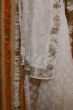 Ivory Banarasi Cutwork Onam Organza Saree - Image 6