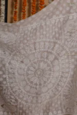 Ivory Banarasi Cutwork Onam Organza Saree - Image 7