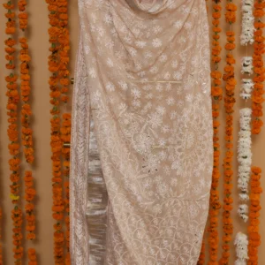 Beige Mukaish Onam Kota Tapechi Saree