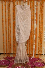 Beige Mukaish Onam Kota Tapechi Saree - Image 4