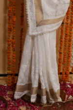 Ivory Java Cutwork Onam Kota Tapechi Saree - Image 6