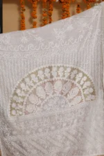 Ivory Java Cutwork Onam Kota Tapechi Saree - Image 4