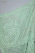 Pastel Green Chikankari Embroidered Saree - Image 3