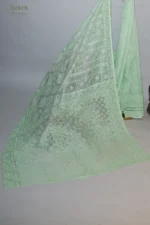 Pastel Green Chikankari Embroidered Saree - Image 5