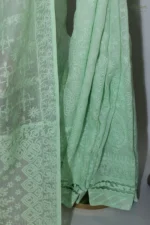 Pastel Green Chikankari Embroidered Saree - Image 7