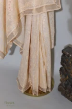 Beige cream Checked Organza Chikankari Saree - Image 3