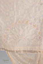 Beige cream Checked Organza Chikankari Saree - Image 5