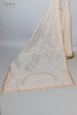 Beige cream Checked Organza Chikankari Saree - Image 7