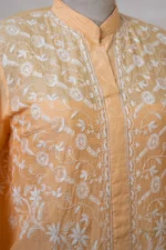 Soft Pale Yellow Tissue Co-ord Set with Ghaspatti & Beadwork - Image 3