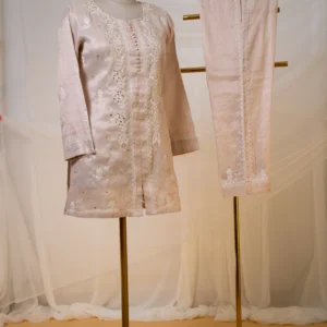 Elegant Cream Tissue Co-ord Set with Ghaspatti & Mukaish