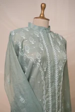 Ethereal Greenish Blue Tissue Co-ord Set with Ghaspatti & Beadwork - Image 4