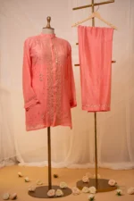 Delicate Pink Mul Chanderi Co-ord Set with Golden Mukaish