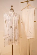Timeless White Mul Chanderi Co-ord Set with Mukaish Work - Image 3