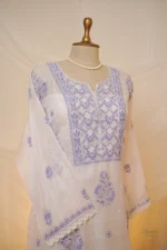 Greyish Blue Kota Chikankari Suit Set with Zardozi & Beadwork - Image 3