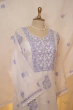 Greyish Blue Kota Chikankari Suit Set with Zardozi & Beadwork - Image 5