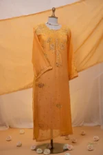Mustard Yellow Mul Chanderi Chikankari Suit Set with Mukaish Work