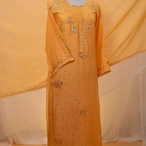 Mustard Yellow Mul Chanderi Chikankari Suit Set with Mukaish Work