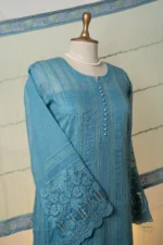 Dark Blue Kota Chikankari Suit Set with Mukaish & Silk Threadwork - Image 4