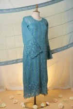 Dark Blue Kota Chikankari Suit Set with Mukaish & Silk Threadwork - Image 5