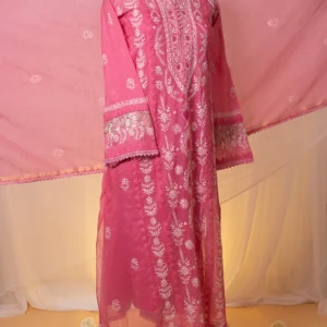 Light Magenta Mul Chanderi Chikankari Suit Set with Jaali & Daraz Work