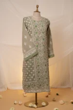 Green & Pink Checked Cotton Chikankari Suit Set with Ghaspatti & Jaali Work