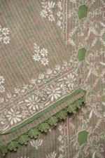 Green & Pink Checked Cotton Chikankari Suit Set with Ghaspatti & Jaali Work - Image 3