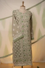 Green & Pink Checked Cotton Chikankari Suit Set with Ghaspatti & Jaali Work - Image 4