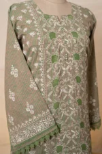 Green & Pink Checked Cotton Chikankari Suit Set with Ghaspatti & Jaali Work - Image 5