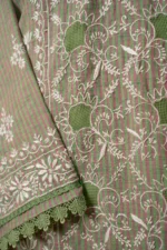 Green & Pink Checked Cotton Chikankari Suit Set with Ghaspatti & Jaali Work - Image 6