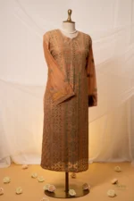 Dark Beige Brown Mul chanderi Chikankari Suit Set with Ghaspatti & Jaali Work