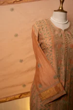 Dark Beige Brown Mul chanderi Chikankari Suit Set with Ghaspatti & Jaali Work - Image 4