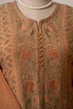 Dark Beige Brown Mul chanderi Chikankari Suit Set with Ghaspatti & Jaali Work - Image 5