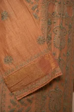 Dark Beige Brown Mul chanderi Chikankari Suit Set with Ghaspatti & Jaali Work - Image 6
