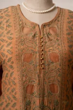 Dark Beige Brown Mul chanderi Chikankari Suit Set with Ghaspatti & Jaali Work - Image 7