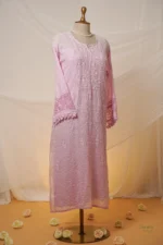 Lilac Mul Chanderi Chikankari Suit Set with Cutdana, Beadwork & Mukaish - Image 2