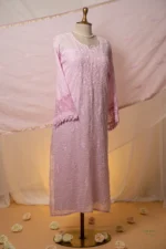 Lilac Mul Chanderi Chikankari Suit Set with Cutdana, Beadwork & Mukaish