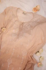 Sunehri Mul Chanderi Kaftan Set with Ghaspatti & Beadwork Chikankari - Image 3