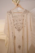 Kashish Mul Chanderi Kaftan Set with Baadal & Golden Mukaish Chikankari - Image 2