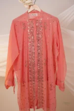 Delicate Pink Mul Chanderi Co-ord Set with Golden Mukaish - Image 4