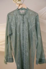Ethereal Greenish Blue Tissue Co-ord Set with Ghaspatti & Beadwork - Image 5