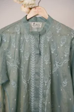 Ethereal Greenish Blue Tissue Co-ord Set with Ghaspatti & Beadwork - Image 6